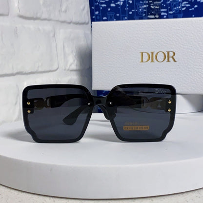 D**R Oversized Square Sunglasses | All-Black Frame, Gold CD Logo Temple & Dark Grey Lenses