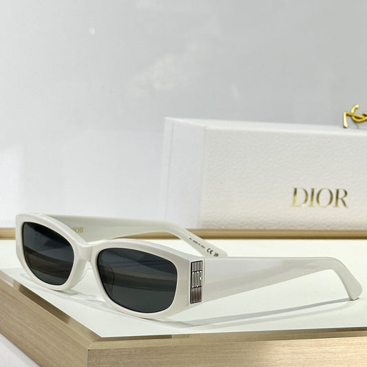 D**R Narrow Rectangular Sunglasses | White Acetate Frame, Dark Lenses & Metal Stripe Logo Badge | 4 Colorways