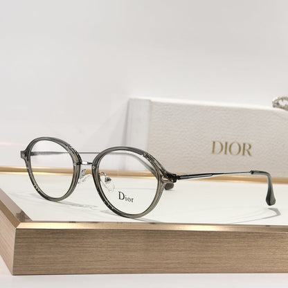 D**R Round Optical Glasses | 6 Colors incl. Black, Tortoiseshell & Crystal Acetate, Gold & Silver Metal Combination Frame, Dior Script Lens Print