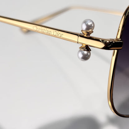 D**R Butterfly Square Sunglasses | Gold Metal Frame, Pearl Hinge Detail, Gradient Rose-Brown Lenses | Multiple Colors