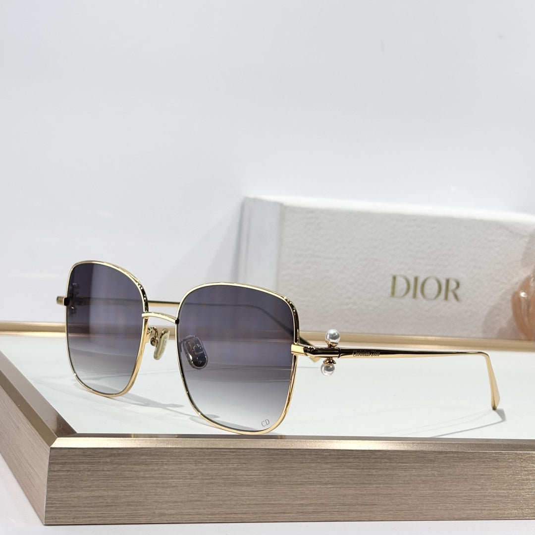 D**R Butterfly Square Sunglasses | Gold Metal Frame, Pearl Hinge Detail, Gradient Rose-Brown Lenses | Multiple Colors