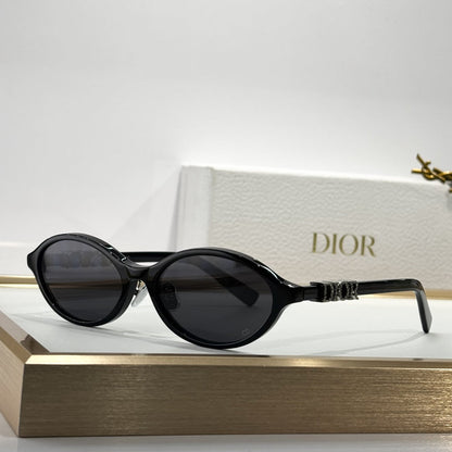D**R Oval Cat-Eye Sunglasses | Acetate & Metal Inner Frame, Crystal-Set DIOR Letter Temple, Gradient Brown or Flat Grey Lenses | 6 Colors incl. Transparent Pink & Black
