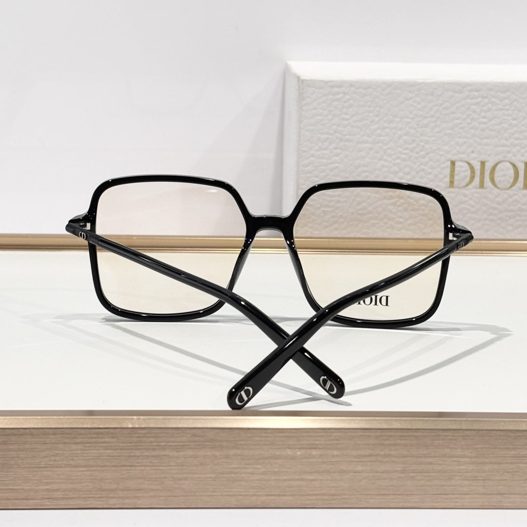 D**R Oversized Square Optical Glasses | Gloss Black Acetate Frame, CD Metal Inlay Temple, Silver CD Round Tip, Blue-Light Lenses