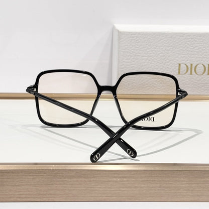 D**R Oversized Square Optical Glasses | Gloss Black Acetate Frame, CD Metal Inlay Temple, Silver CD Round Tip, Blue-Light Lenses