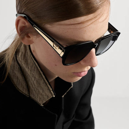 D**R Oversized Square Sunglasses | Black Acetate Frame, Grey Gradient Lenses & Gold CD Logo Temple Plate | 2 Colorways