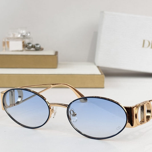 D**R Oval Metal Sunglasses | Gold & Silver Double-Bridge Frame, 3D CD Letter Temple Block, Flat & Gradient Lenses | 6 Colors