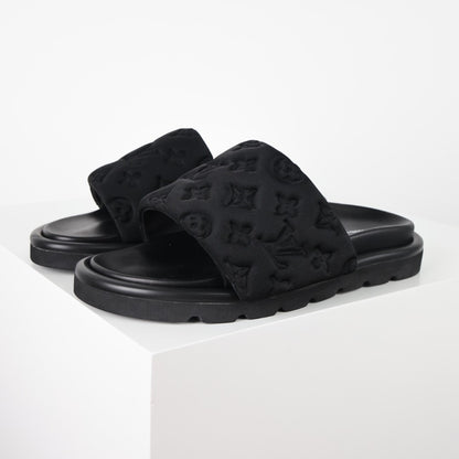 L***V Quilted Woven Strap Slide Sandals — Textured Wide Band Slip-On Pool Beach Slippers (8 Colors)