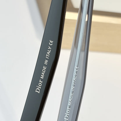 D**R Oversized Square Cat-Eye Sunglasses | Two-Layer Acetate Frame, Triple-Bar Metal Hinge, DIOR Temple Lettering | 4 Colors incl. Black-Blue & Black-Grey