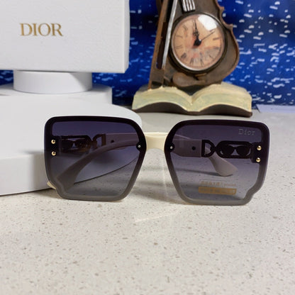 D**R Oversized Square Sunglasses | Cream White Frame, Gold CD Logo Temple & Purple-Grey Gradient Lenses
