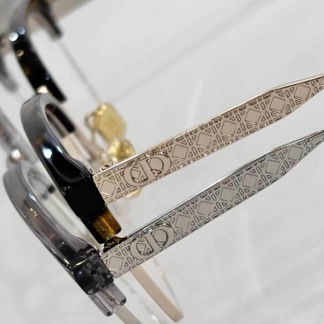 D**R Narrow Cat-Eye Sunglasses | Acetate Frame, CD Metal Badge, Gold Twin-Wire Metal Temple