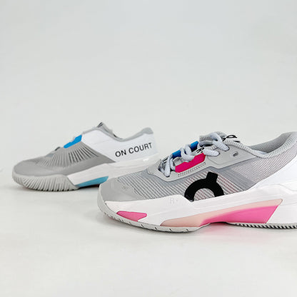 On THE ROGER Pro Fire – Women's Breathable Non-Slip Low-Top Tennis Shoes | Gray & Hot Pink