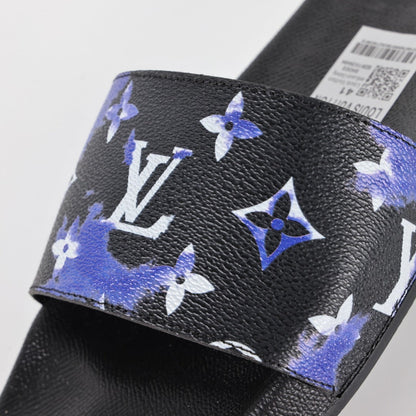 L***V Black Blue Purple Multicolor Monogram Floral Waterfront Wide Strap Slide Sandals — Spring Summer Boutique Limited Edition