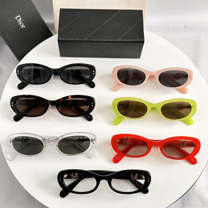 D**R Slim Oval Cat-Eye Sunglasses with Bold Glossy Red Acetate Frame, Light Tinted Lenses & Gold CD Logo Hardware