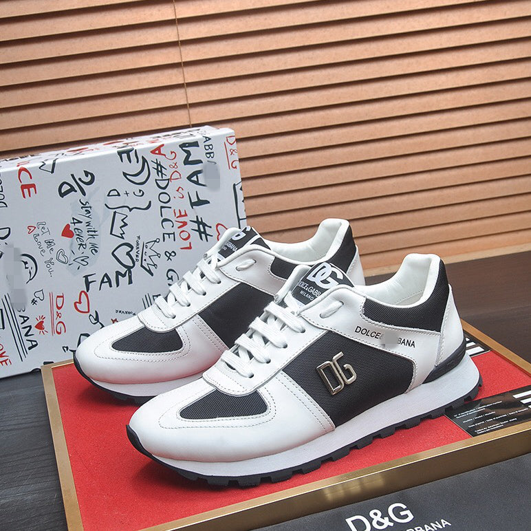 D*G 2026 Premium Leather Casual Sneakers - Designer Unisex Shoes in Black & Blue