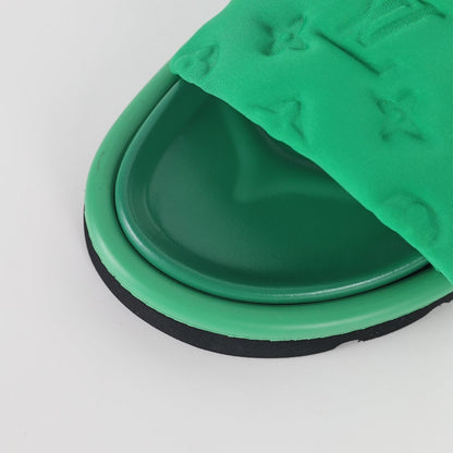 L***V Kelly Green Tonal Monogram Puffy Quilted Wide Strap Platform Slide Sandals — 2024 Spring Summer Boutique Limited Edition