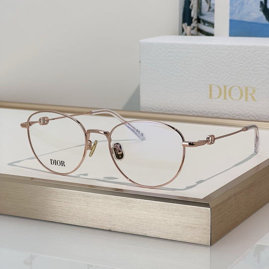 D**R Round Optical Glasses with Slim Rose Gold Metal Wire Frame, Clear Blue Light Lenses & 3D CD Logo Hardware