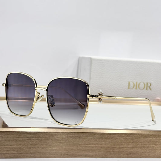 D**R MissDior S2U Square Metal Sunglasses | Gold Metal Frame, Grey Gradient Lenses, Pearl Floral Hinge | Multiple Colors