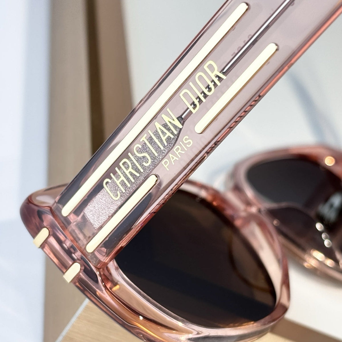 D**R Thick Rectangular Sunglasses with Tortoiseshell Acetate Frame, Brown Gradient Lenses & Gold Logo Temple Hardware