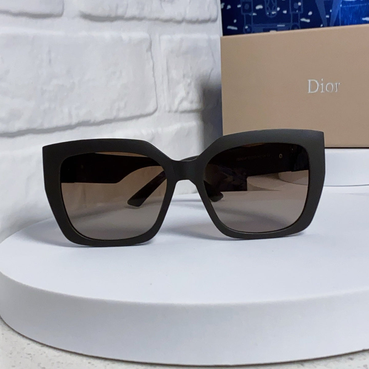 D**R MissDior Thick Square Sunglasses | Black Acetate Frame, Brown Gradient Lenses & Bold Logo Temple