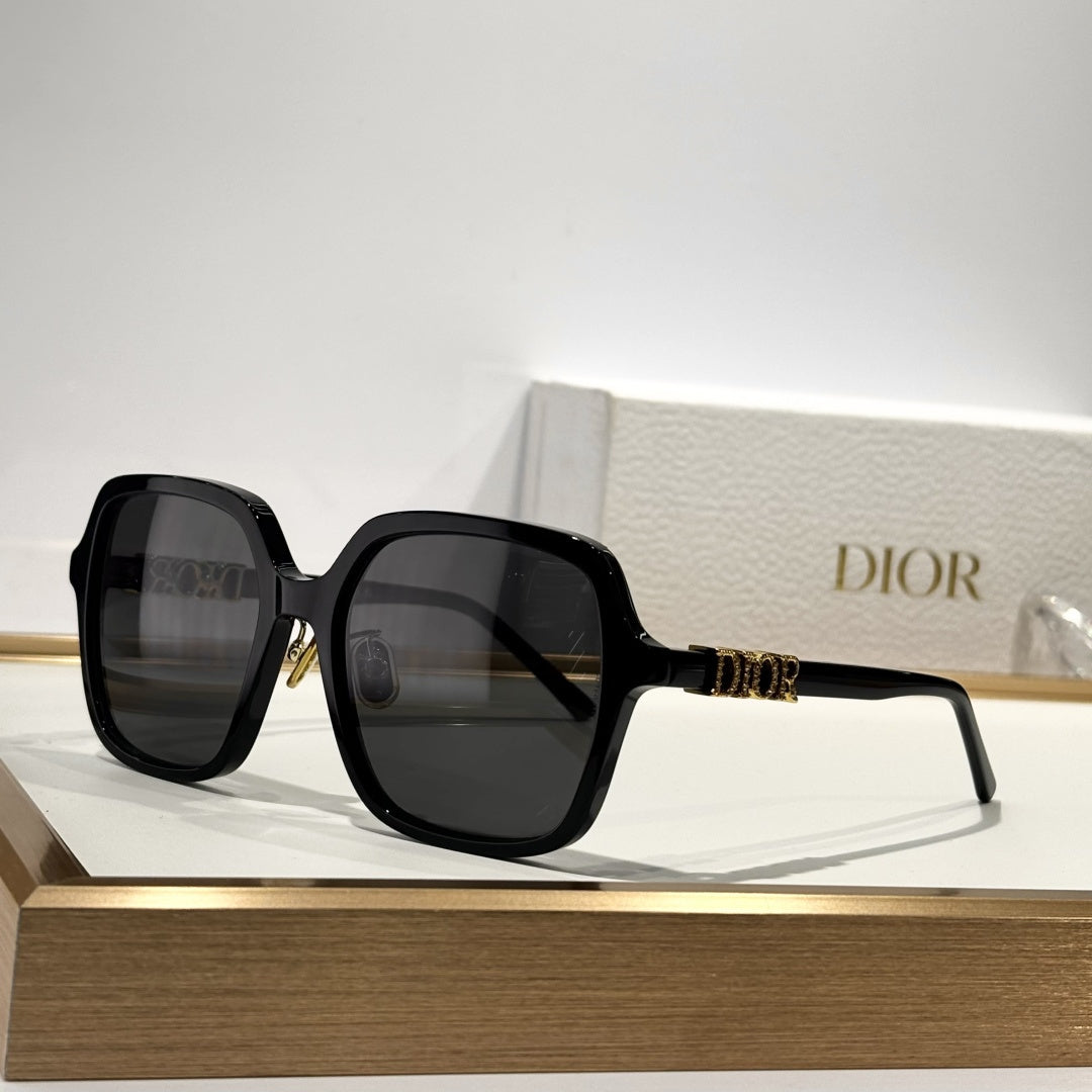 D**R Oversized Square Sunglasses | 3D DIOR Letter Hinge Block in Crystal-Set or Gold, Gradient Lenses | 5 Colors incl. Transparent Mauve & Black