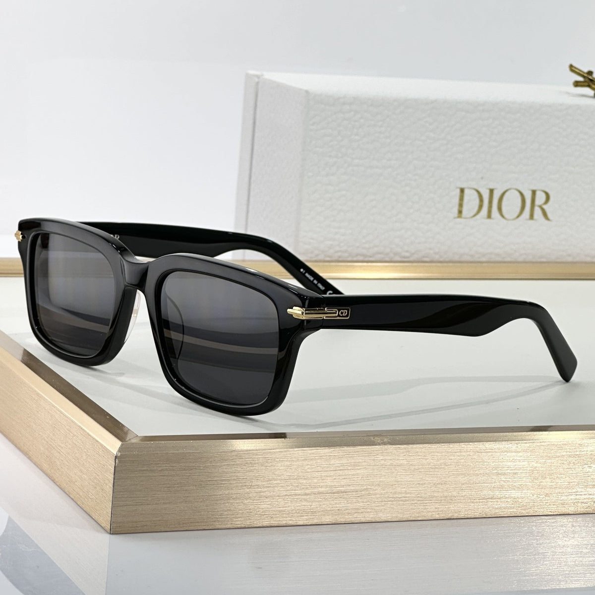 D**R BlackSuit Square Sunglasses | Havana Striped Acetate Frame, Dark Grey Lenses | Multiple Colors