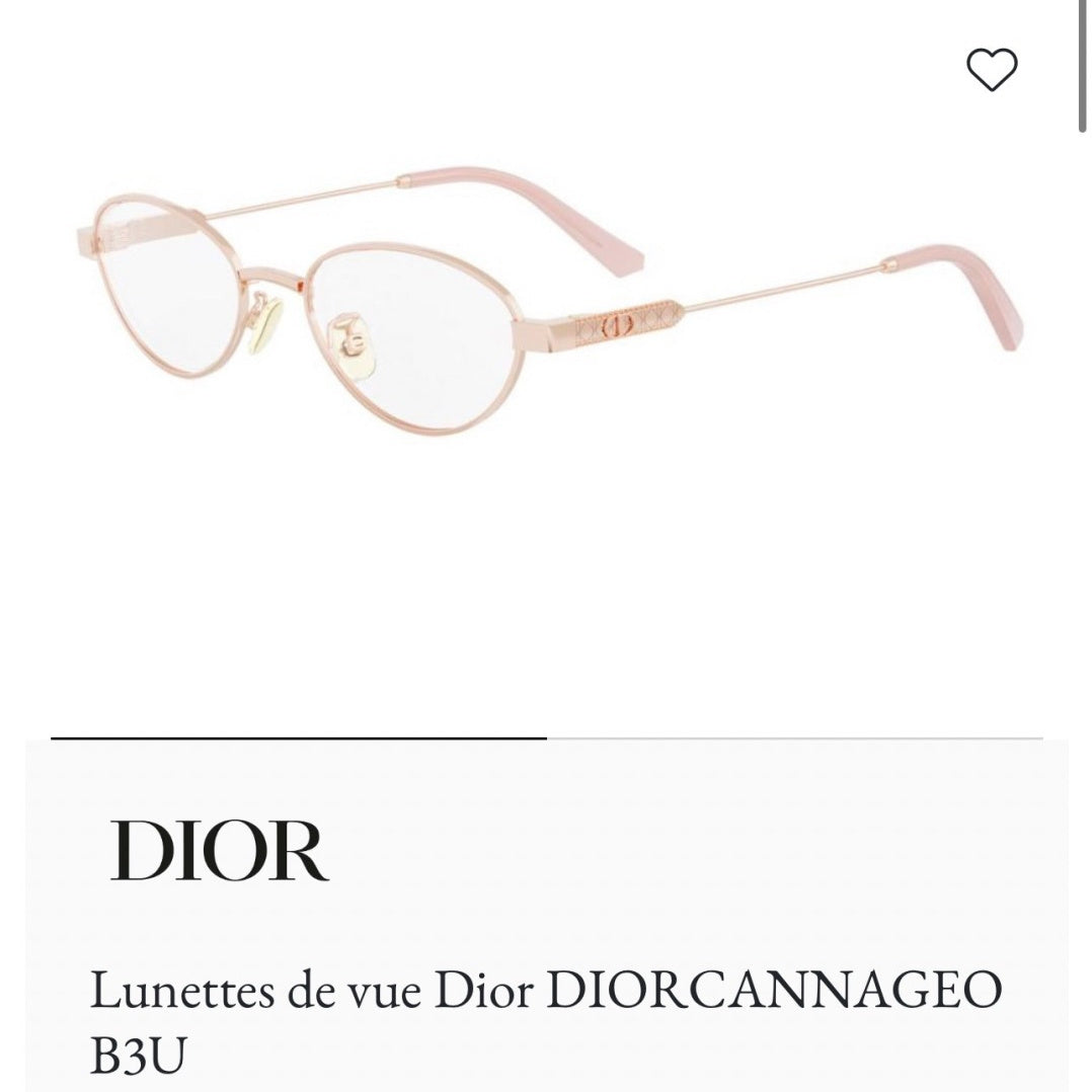 D**R Slim Oval Optical Glasses with Blush Pink Rose Gold Metal Frame, Clear Blue Light Lenses & CD Oblique Monogram Engraved Temple