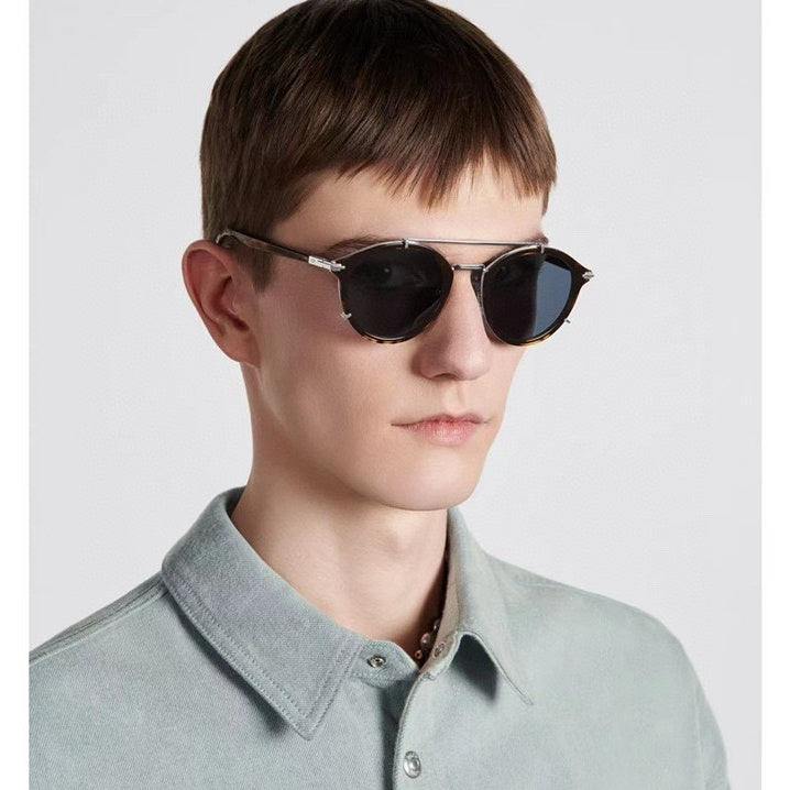D**R DiorSignature R1U Round Sunglasses | Cream Acetate Frame, Gold Mirror Lenses, Double Bridge | Multiple Colors