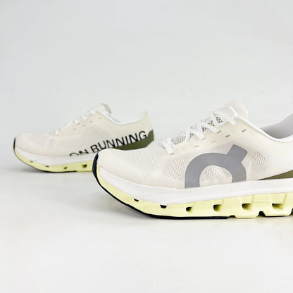 On Running Cloudmonster – White, Olive & Hay Unisex Maximum Cushion Running Shoes