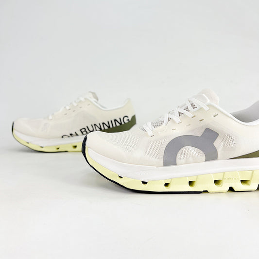 On Running Cloudmonster – White, Olive & Hay Unisex Maximum Cushion Running Shoes