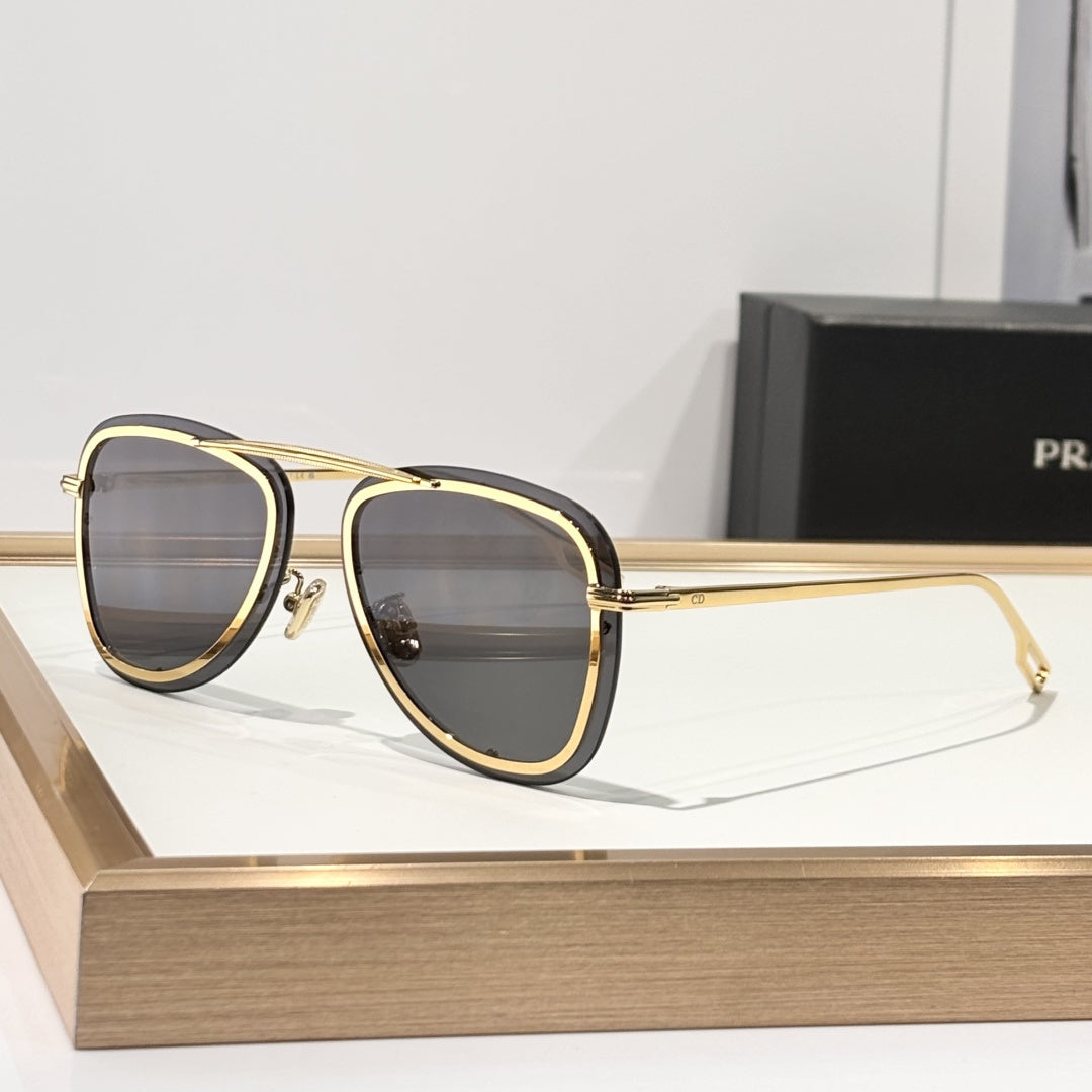 D**R BlackSuit A1U Aviator Sunglasses | Transparent White Acetate Frame, Blue-Grey Gradient Lenses, Gold-Silver Double Bridge | Multiple Colors