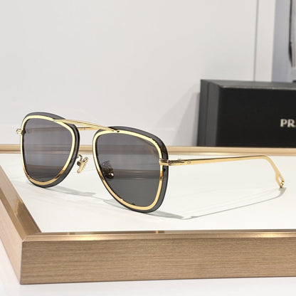 D**R BlackSuit A1U Aviator Sunglasses | Transparent White Acetate Frame, Blue-Grey Gradient Lenses, Gold-Silver Double Bridge | Multiple Colors