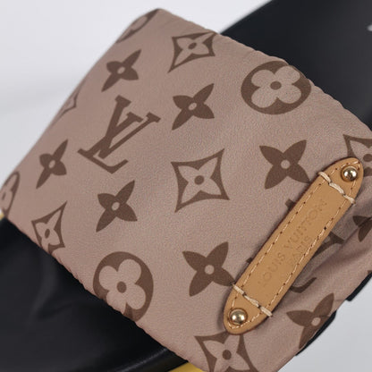 L***V Brown Classic Monogram Canvas Wide Strap Platform Slide Sandals — 2024 Spring Summer Boutique Limited Edition