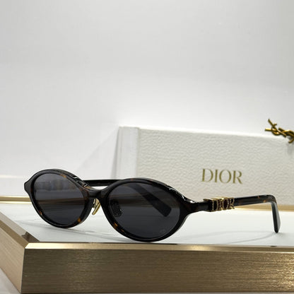 D**R Oval Cat-Eye Sunglasses | Acetate & Metal Inner Frame, Crystal-Set DIOR Letter Temple, Gradient Brown or Flat Grey Lenses | 6 Colors incl. Transparent Pink & Black