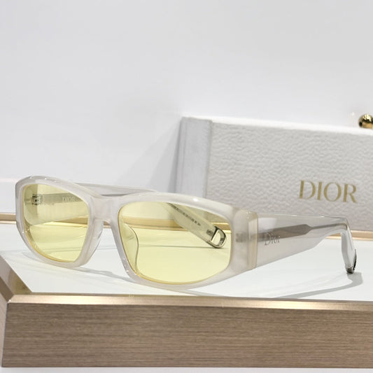 D**R DiorB27 S1I Rectangle Sport Sunglasses | Pearl White Acetate Frame, Yellow Lenses, Gold D Logo Temple | Multiple Colors