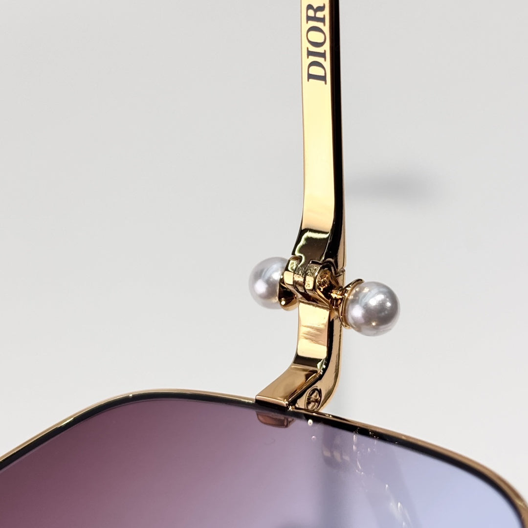 D**R Butterfly Square Sunglasses | Gold Metal Frame, Pearl Hinge Detail, Gradient Rose-Brown Lenses | Multiple Colors
