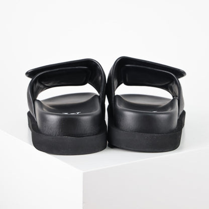 L***V Monogram Eclipse All-Black Velcro Adjustable Wide Strap Miami Slide Sandals — Spring Summer Boutique Limited Edition