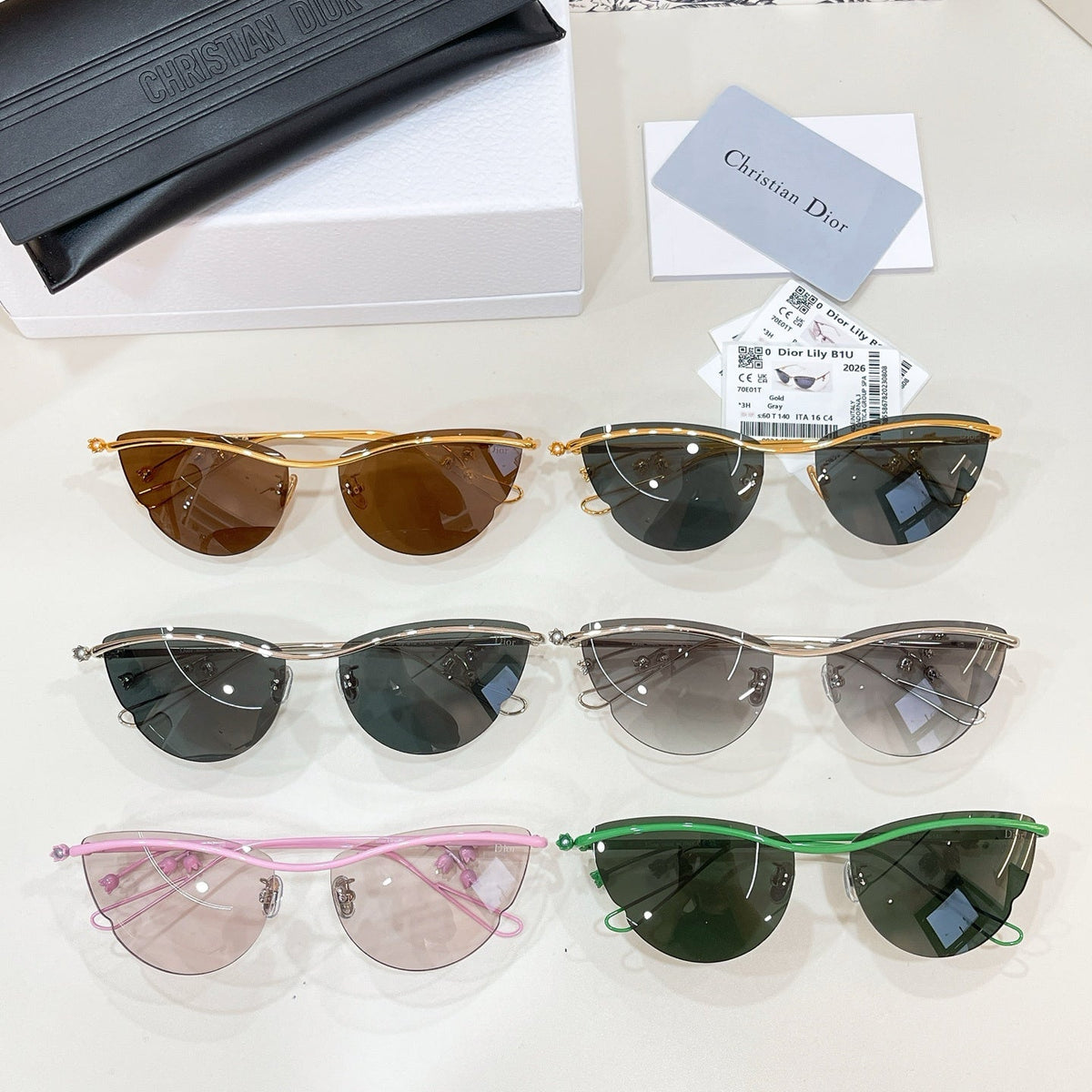 D**R Semi-Rimless Cat-Eye Sunglasses with Silver Frame, Grey Gradient Lenses & Figurine Charm Detail