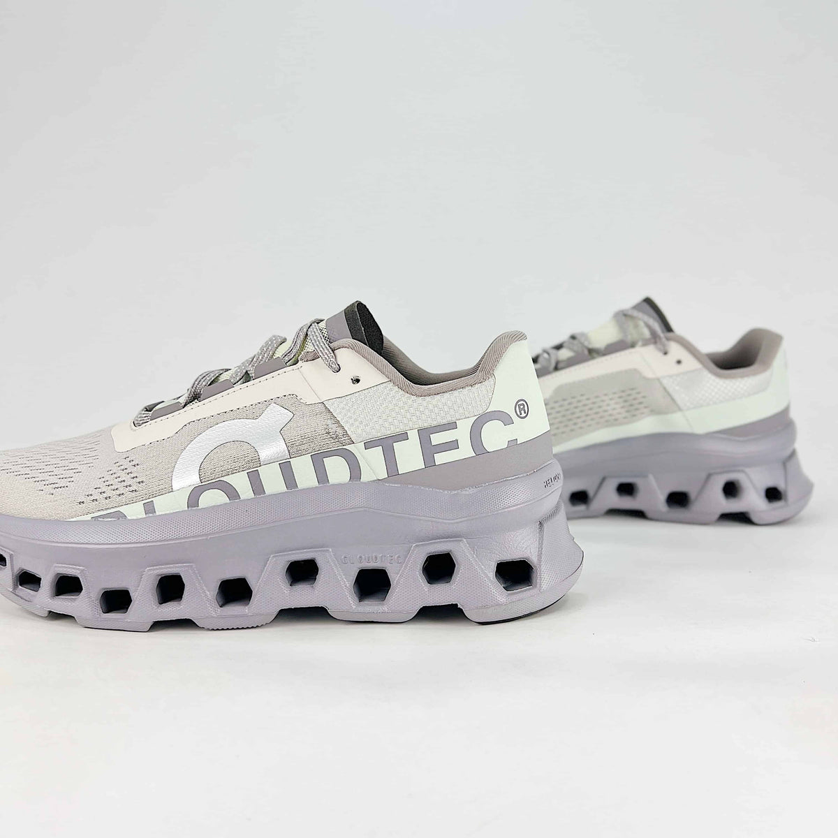 On Cloudmonster – Unisex Lightweight Breathable Supportive Maximum Cushioning Running Shoes | White & Lavender Gray