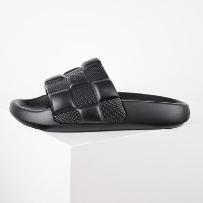L***V Double Strap Slide Sandals — Embossed Waterproof Rubber Pool Beach Slippers (4 Colors)