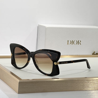 D**R MissDior B5I Cat Eye Sunglasses | Black Acetate Frame, Blue-Grey Gradient Lenses, Gold Hinge | Multiple Colors
