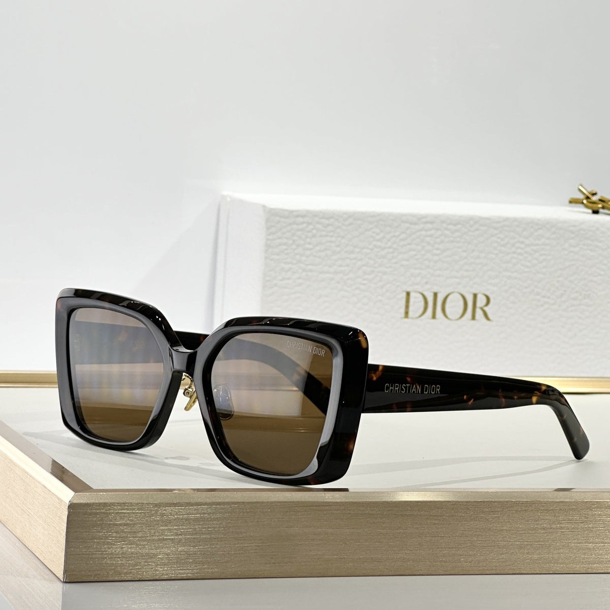 D**R MissDior B4F Square Cat Eye Sunglasses | Dark Brown Acetate Frame, Brown Lenses, Christian Dior Temple | Multiple Colors