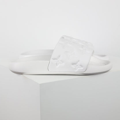 L***V White Tonal Monogram Embossed EVA Waterfront Wide Strap Slide Sandals — Spring Summer Boutique Limited Edition
