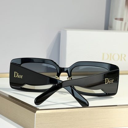 D**R Slim Rectangular Sunglasses | Black Acetate Frame, Warm Grey Gradient Lenses & Gold Logo Temple