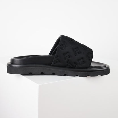 L***V Quilted Woven Strap Slide Sandals — Textured Wide Band Slip-On Pool Beach Slippers (8 Colors)