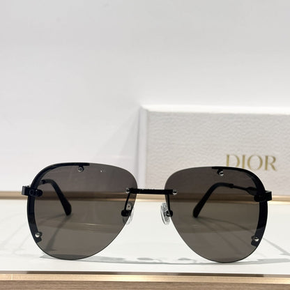 D**R DiorEver A1U Rimless Pilot Sunglasses | Black Metal Frame, Grey Gradient Lenses, Silver Rivet Detail | Multiple Colors