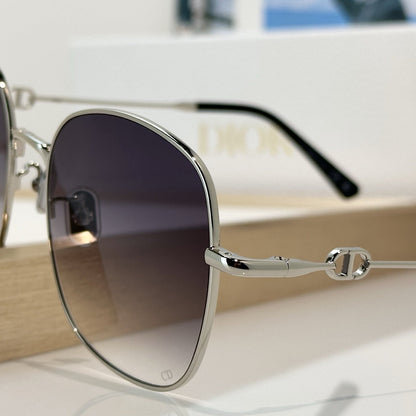 D**R Oversized Square Metal Wire Frame Sunglasses with Polished Silver Frame, Grey Lavender Gradient Lenses & CD Monogram Detail