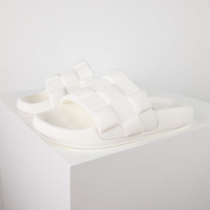 L***V Ivory White Shearling Fluffy Double Strap Slide Sandals — Spring Summer Boutique Limited Edition
