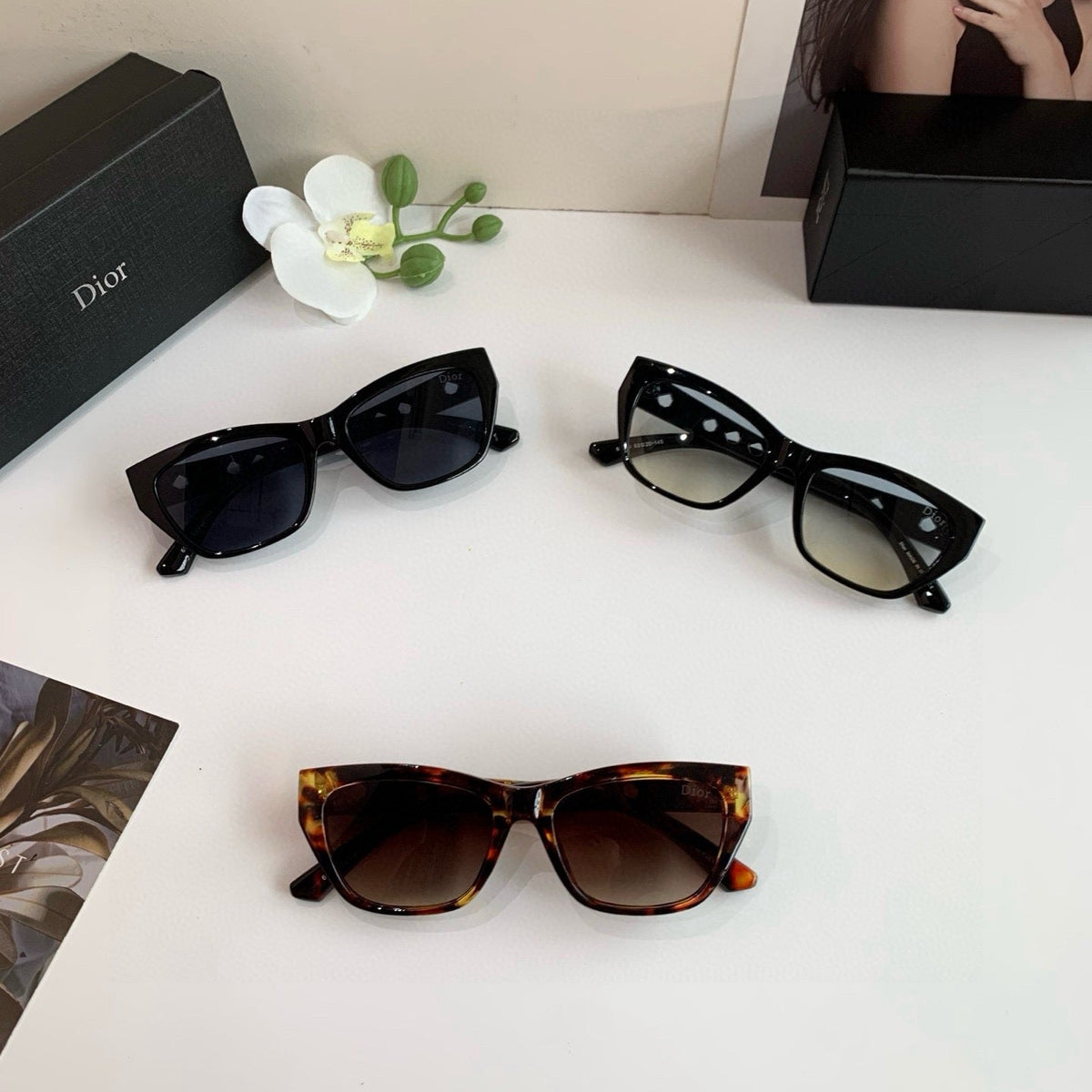 D**R Cat-Eye Sunglasses | Tortoiseshell Acetate Frame, Gold CD Logo & Brown Gradient Lenses