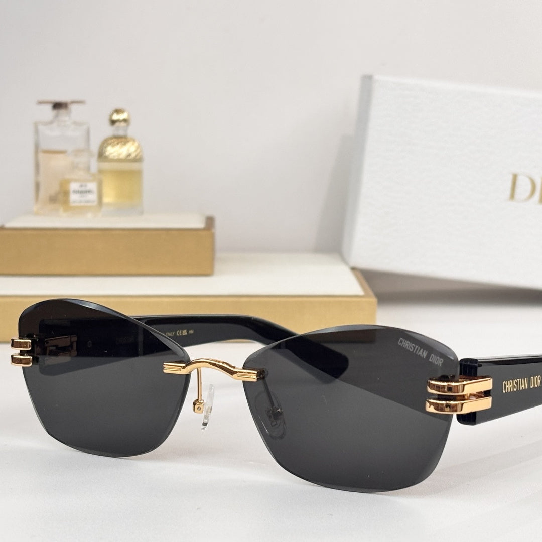 D**R Rimless Butterfly Sunglasses | Gold Wave Metal Nose Bridge, Triple-Bar Temple Connector, Tortoiseshell & Black Acetate | 6 Colors