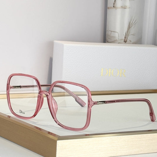 D**R Oversized Square Optical Eyeglasses Frames | Transparent Acetate, Gold-Tone Hinge, Dior Script Lens Print | 3 Colors incl. Smoky Grey & Rose Pink